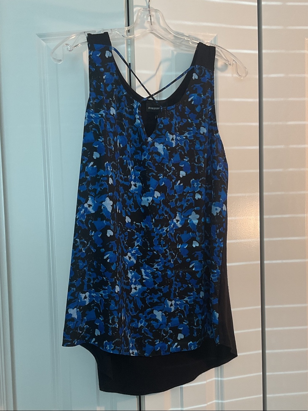 Fortune + Ivy Blue Floral Crisscross Strap Cami Tunic